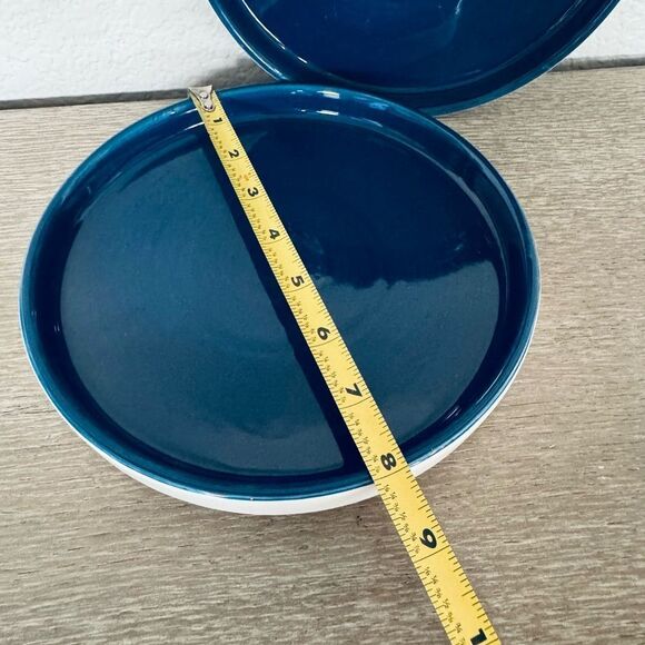 Navy Blue Ceramic Pottery Round Decor Tray Plates Set - Picture 2 of 3